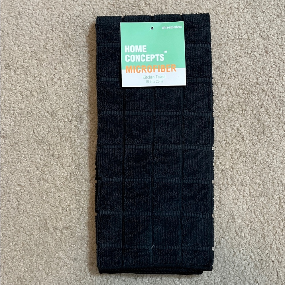 Home Concepts Microfiber Kitchen Towel – Black Check Pattern NWT